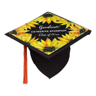 Floral Watercolor Sunflowers Graduation Cap Topper