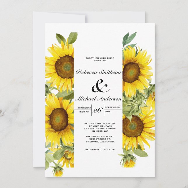 floral watercolor sunflowers invitation (Front)