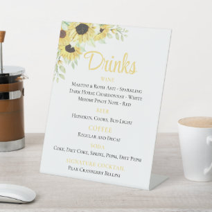 Floral Watercolor Sunflowers Wedding Drinks Bar Pedestal Sign