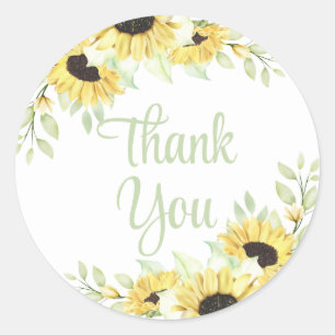Floral Watercolor Sunflowers Wedding Thank You Classic Round Sticker