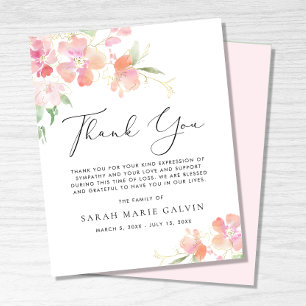 Floral Watercolor Sympathy Funeral Thank You Card