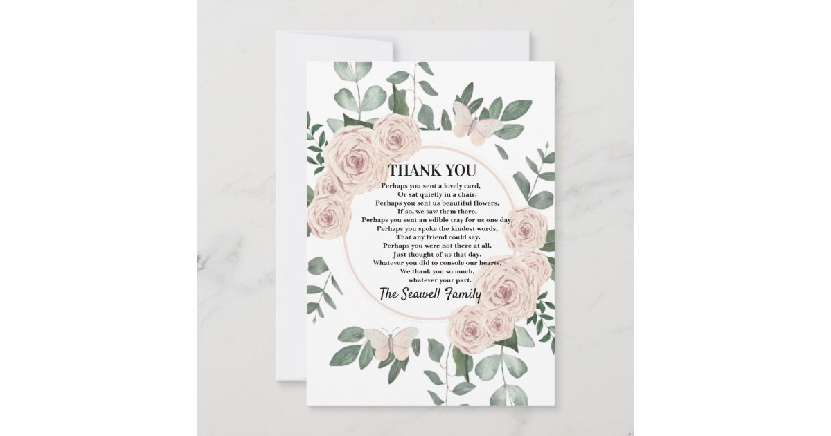 Floral Watercolor Sympathy Thank You Card | Zazzle