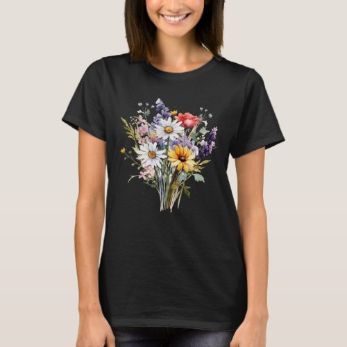 Floral Watercolor T_Shirt Bouquet of Flowers