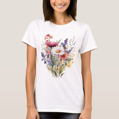 Floral Watercolor T_Shirt Multi Flowers