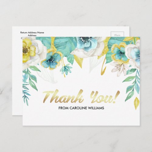 FLoral Watercolor Thank You Bridal Shower  Postcard