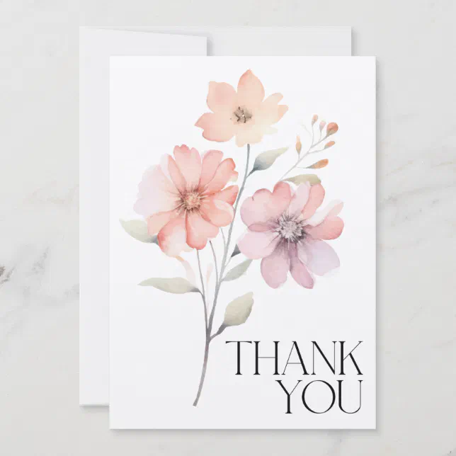 Floral Watercolor Thank You Note Card | Zazzle