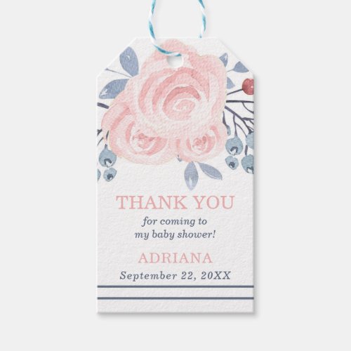 Floral Watercolor Thank You Tag Blue Pink Gift Tags