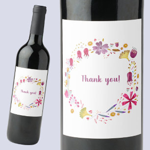 Floral Watercolor Thank You Wine Label