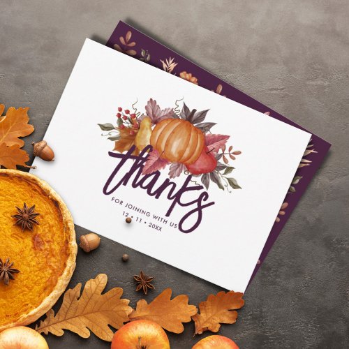 Floral Watercolor Thanksgiving Dinner Thank You Card