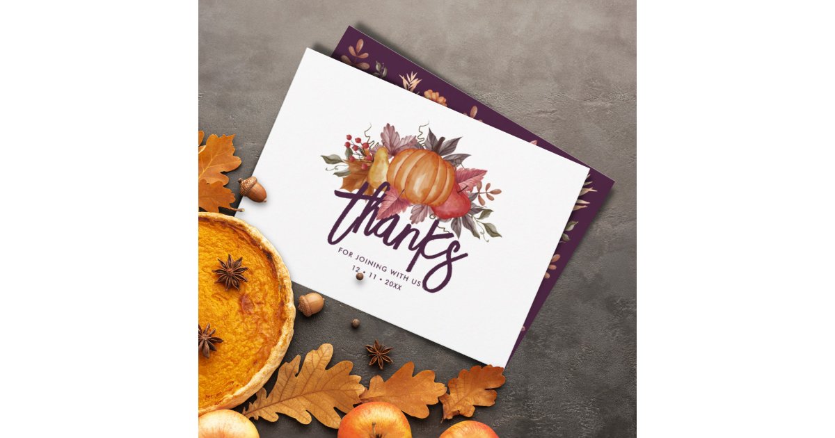 Floral Watercolor Thanksgiving Dinner Thank You Card | Zazzle