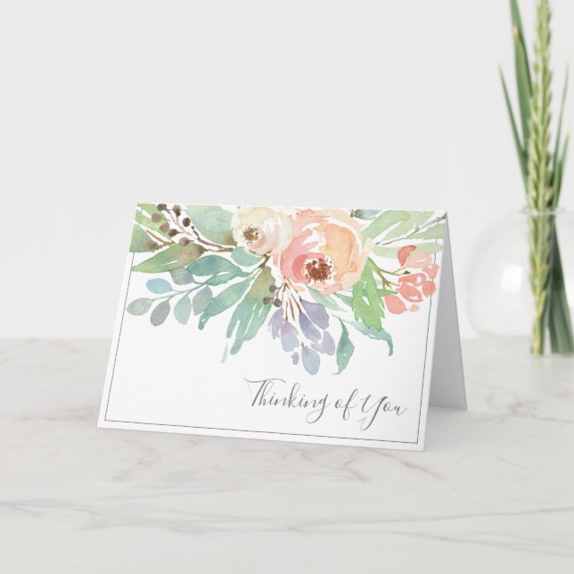 Floral Watercolor Thinking of You Card (Front)