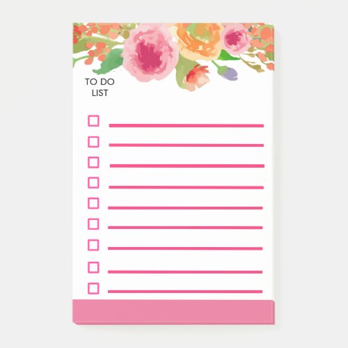 Floral Watercolor To Do List Post_it Notes