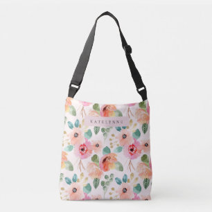 Floral Watercolor Tote Flowers Crossbody Bag