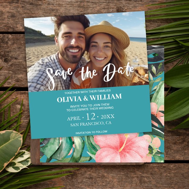  Floral Watercolor Tropical Beach Save the date Invitation (Creator Uploaded)