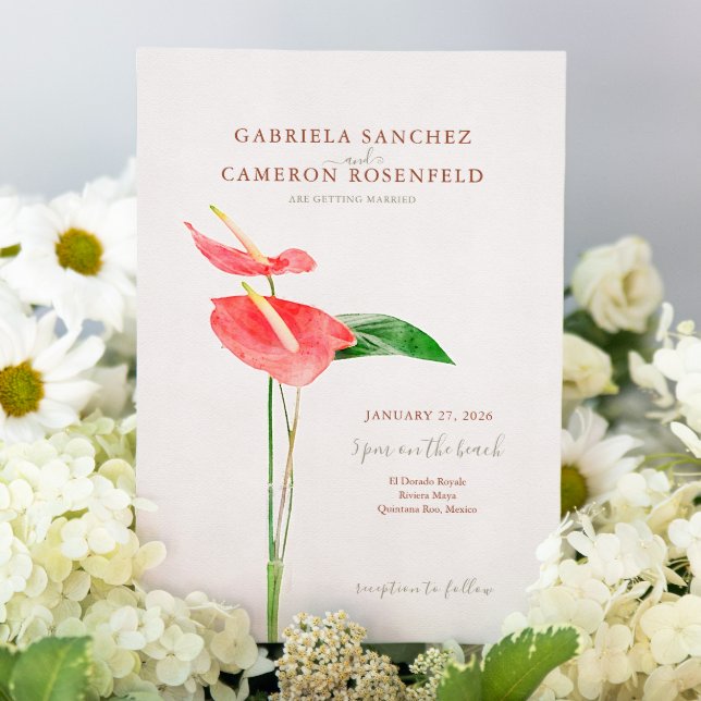 Floral Watercolor Tropical Laceleaf Wedding Invitation