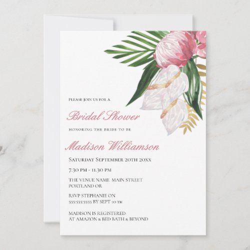 Floral Watercolor Tropical Paradise Bridal Shower Invitation