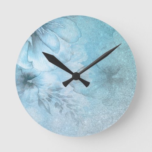  Floral Watercolor Turquoise Celestial Glitter Round Clock