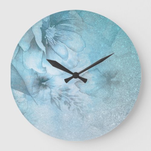  Floral Watercolor Turquoise Glitter Celestial Large Clock