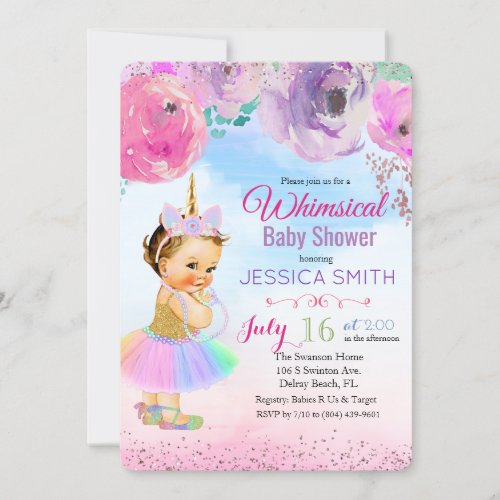 Floral Watercolor Unicorn Baby Shower Invitation