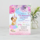 Floral Watercolor Unicorn Baby Shower Invitation (Standing Front)