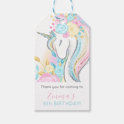 Floral Watercolor Unicorn Girls Birthday Favor  Gift Tags