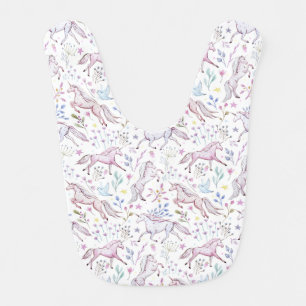 Floral Watercolor Unicorn Pattern Baby Bib