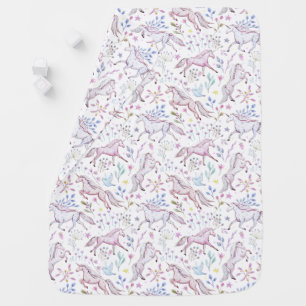 Floral Watercolor Unicorn Pattern Baby Blanket