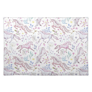 Floral Watercolor Unicorn Pattern Cloth Placemat