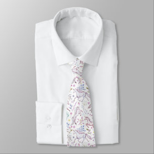 Floral Watercolor Unicorn Pattern Neck Tie
