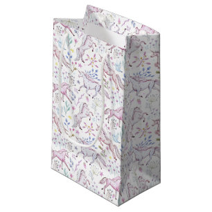 Floral Watercolor Unicorn Pattern Small Gift Bag