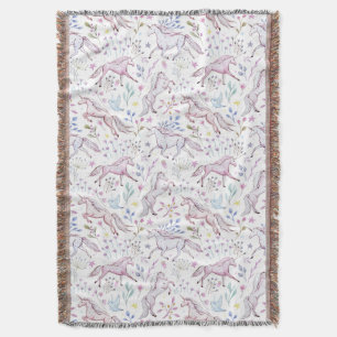 Floral Watercolor Unicorn Pattern Throw Blanket
