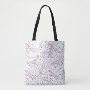 Floral Watercolor Unicorn Pattern Tote Bag