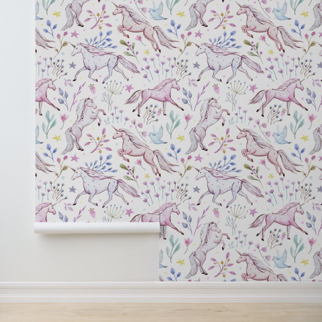 Floral Watercolor Unicorn Pattern Wallpaper (Application)