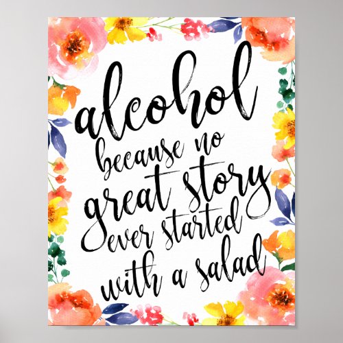 Floral Watercolor Wedding Alcohol Sign 8x10