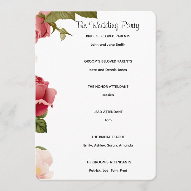  Floral Watercolor Wedding Ceremony Program | Pink (Front)