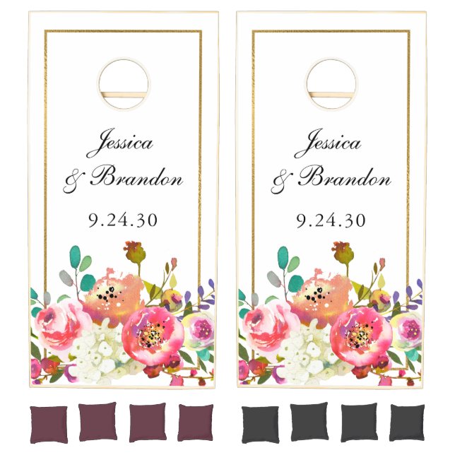 Floral Watercolor Wedding Cornhole Set (Set)