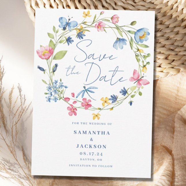 Floral Watercolor Wedding  Flat Save The Date Card (Creator Uploaded)