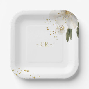 Floral Watercolor Wedding Initials Paper Plates