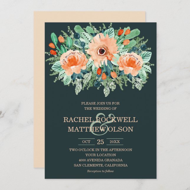 Floral Watercolor Wedding Invitation (Front/Back)