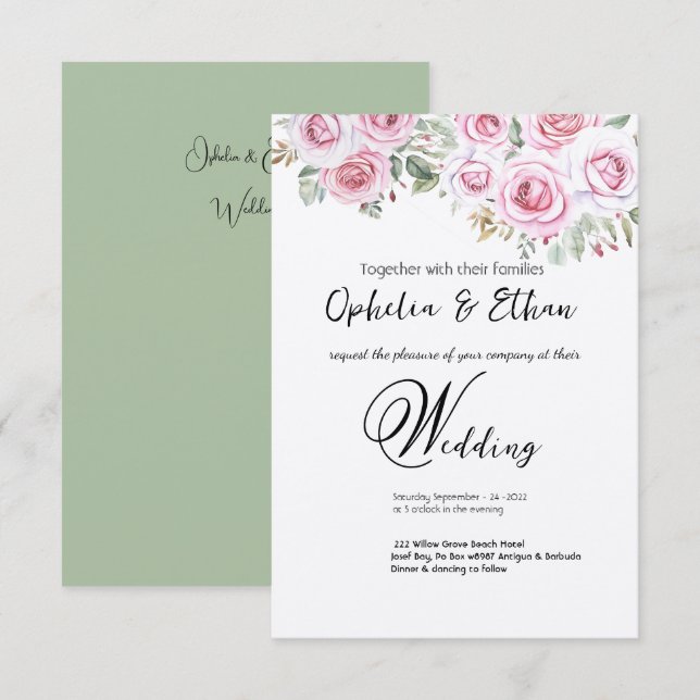 Floral watercolor Wedding Invitation (Front/Back)