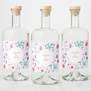 Floral Watercolor Wedding Liquor Bottle Label