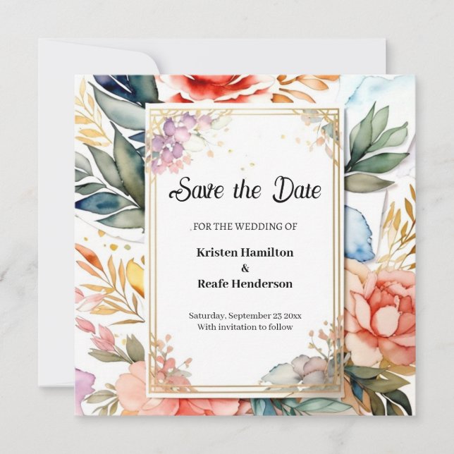 Floral Watercolor Wedding Save The Date Card (Front)