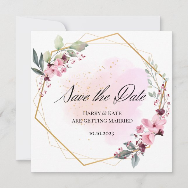 floral watercolor wedding save the date  holiday card (Front)