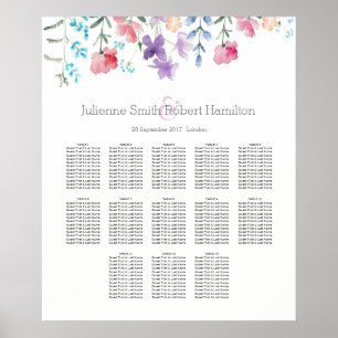 Floral Watercolor Wedding Seating Chart 13 Tables