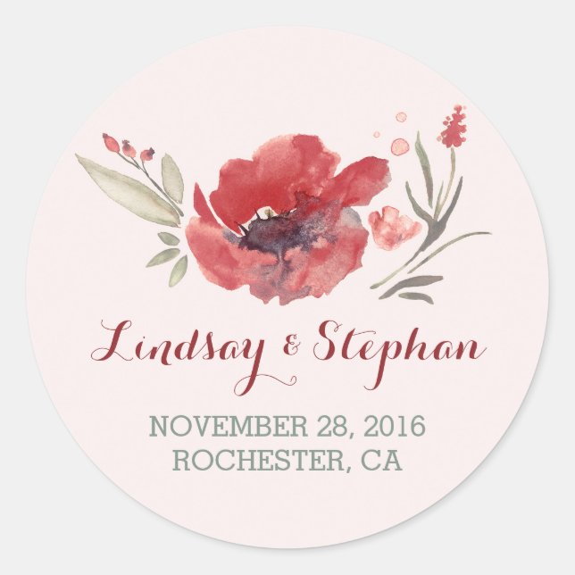 floral watercolor wedding stickers (Front)