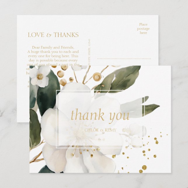 Floral Watercolor Wedding Thank You  Announcement Postcard (Front/Back)