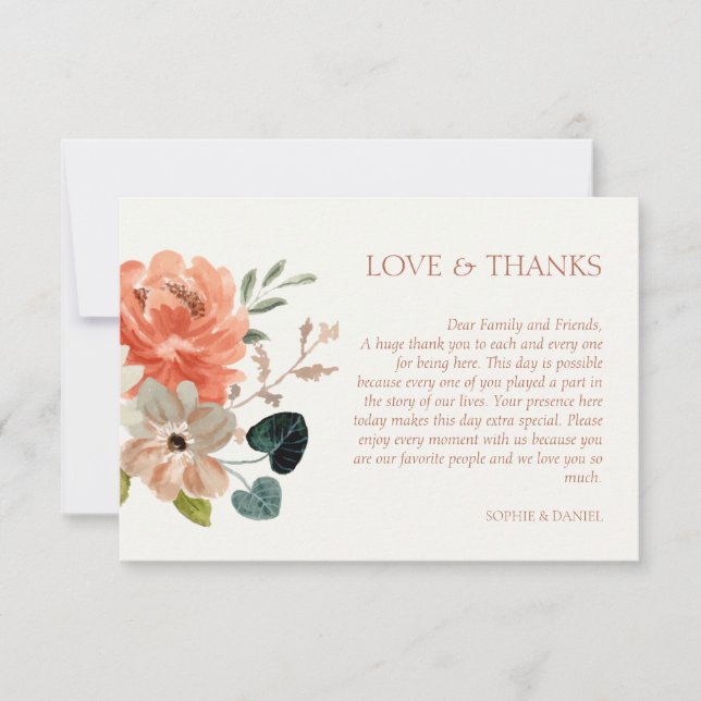 Floral Watercolor Wedding Thank You Card (Front)