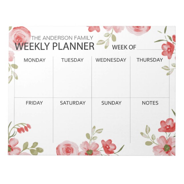 Floral watercolor weekly planner  notepad (Front)