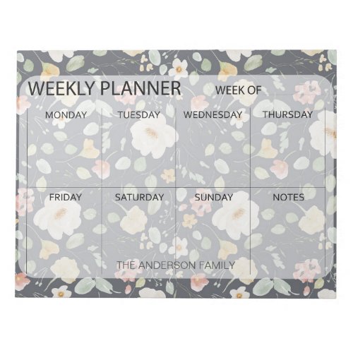 Floral watercolor weekly planner  notepad