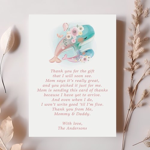 Floral Watercolor Whale Baby Shower Thank You Card